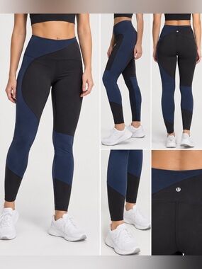 lululemon athletica Nulu Black & Navy High-Rise Colorblock Leggings - size 4